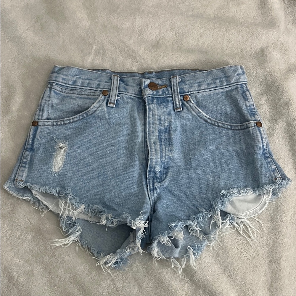 Wrangler Light Blue Frayed Jean Shorts